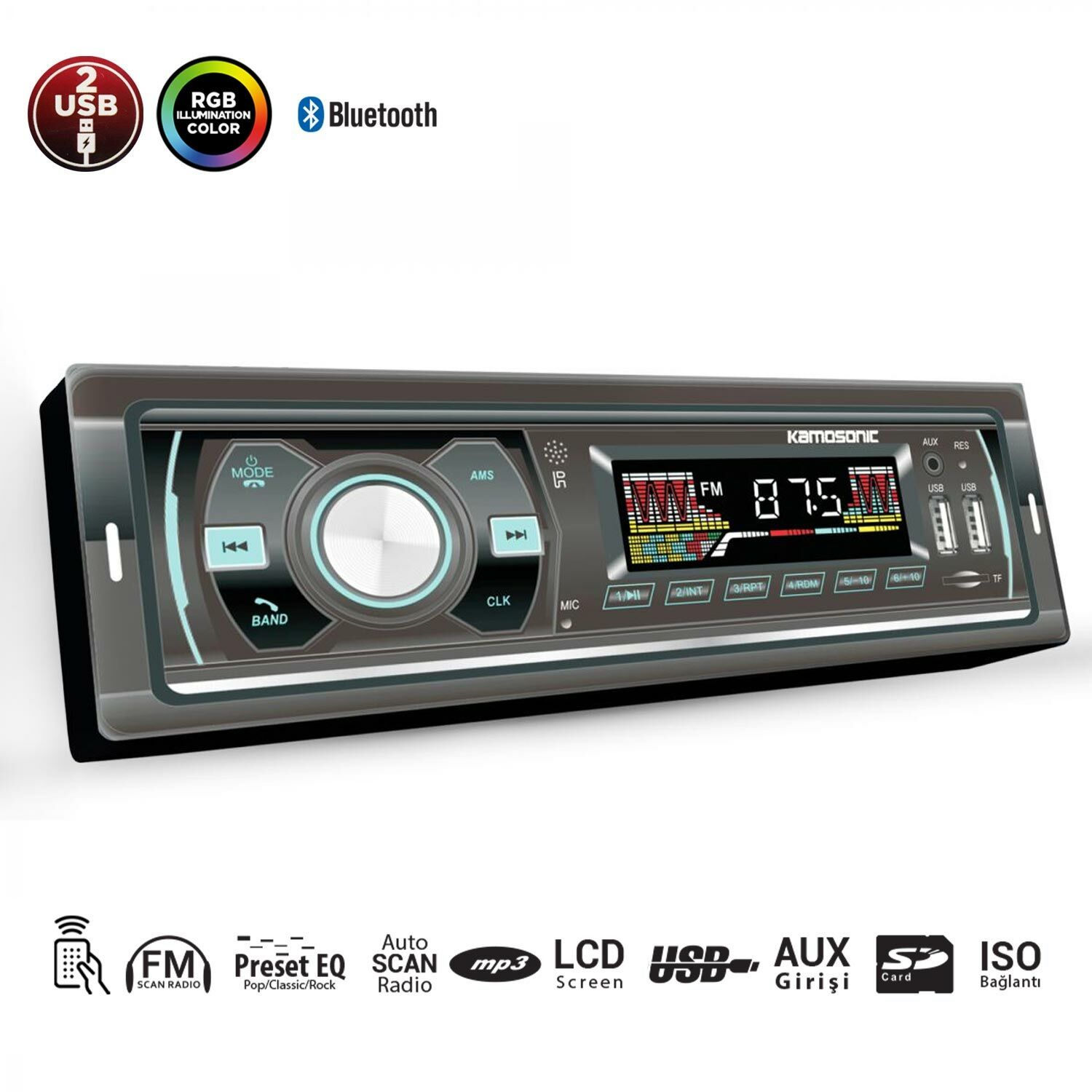 OTO TEYP 4X50W BT/2XUSB/SD/FM/AUX KAMOSONIC KS-MX620