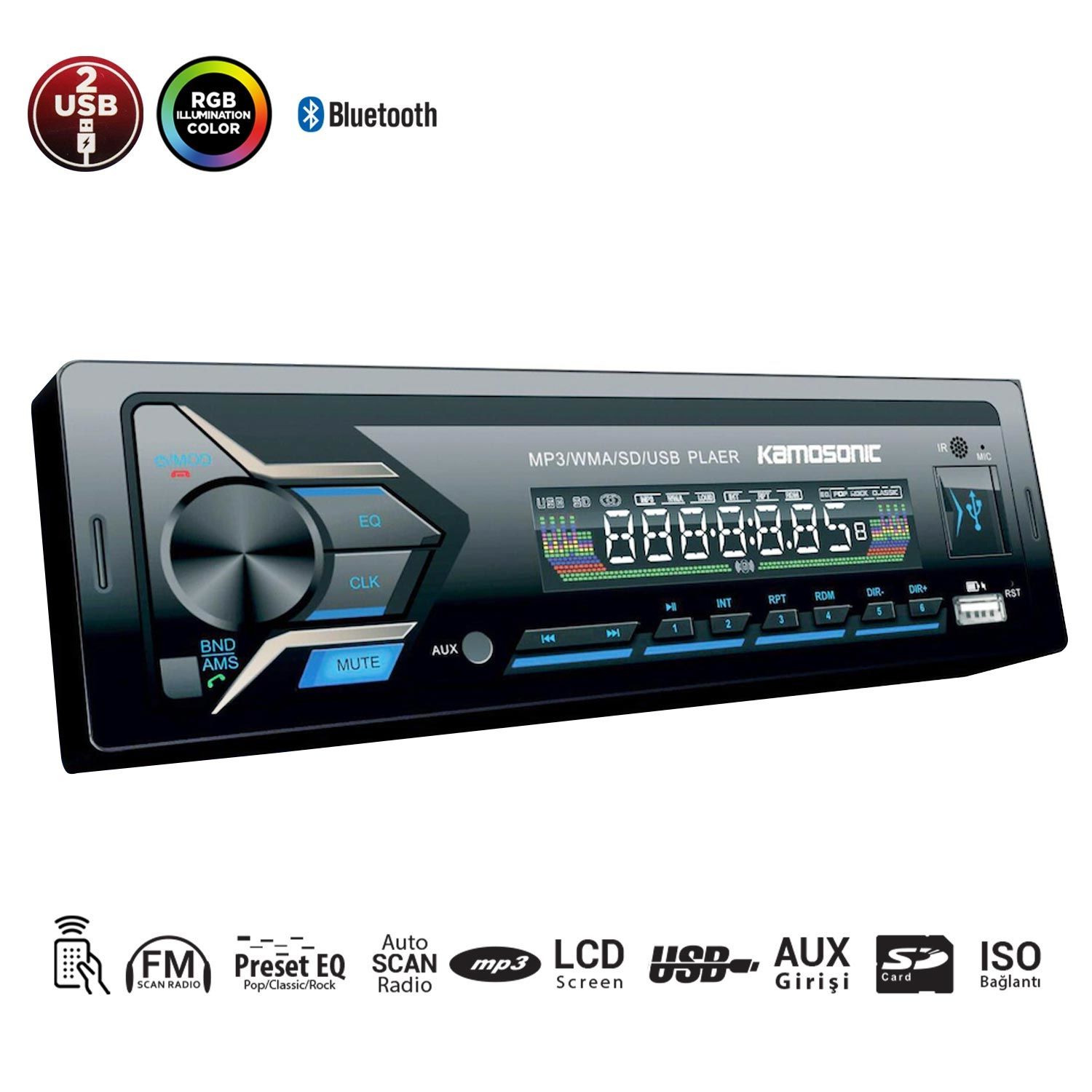 OTO TEYP 4X50W BT/2XUSB/SD/FM/AUX KAMOSONIC KS-MX670