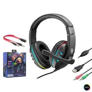 KABLOLU OYUNCU KULAK ÜSTÜ KULAKLIK MİKROFONLU 1.2MT LEDLİ HADRON KR-GM103