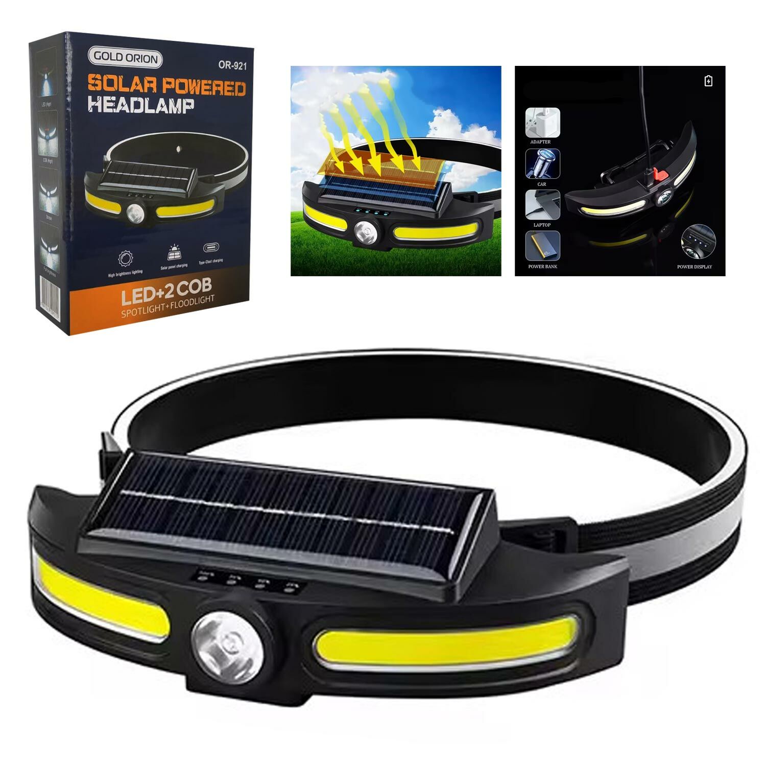 GOLD ORION OR-921 Solar Kafa Feneri Cob Led Şarjlı
