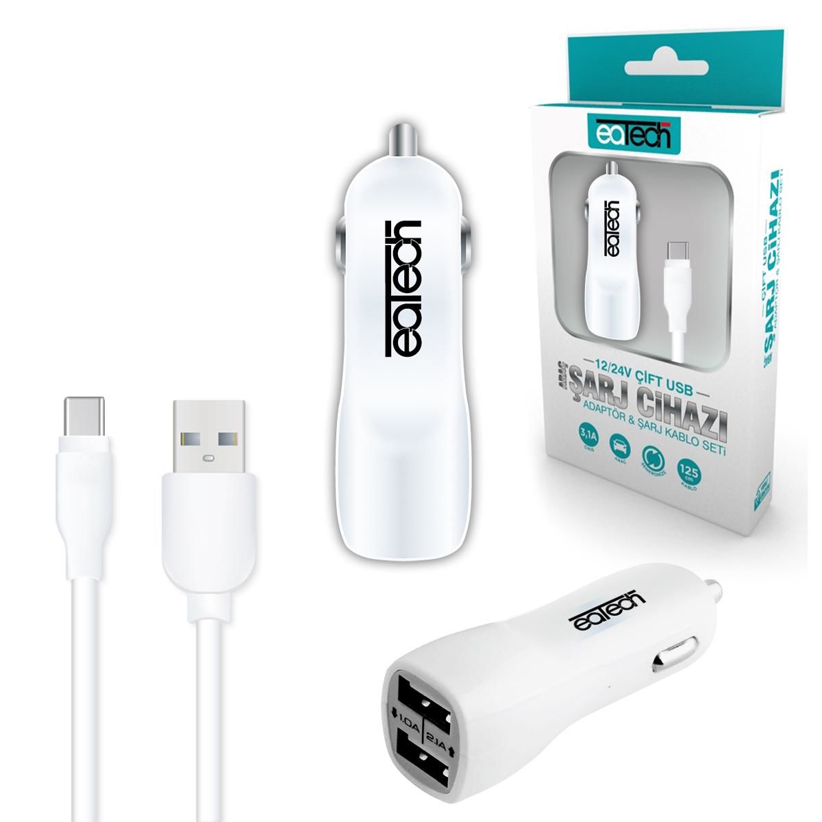 ARAÇ ŞARJ TYPE-C ÇİFT USB 2.1A 1.25MT EATECH