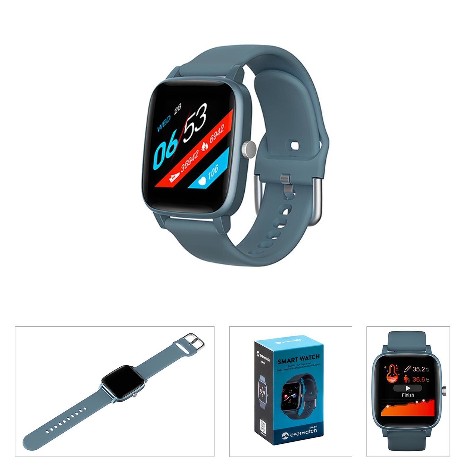 AKILLI SAAT VÜCUT ISI GÖSTERGELİ ANDROID IOS BLUETOOTH MAVİ EVEREST EVERWATCH EW-511