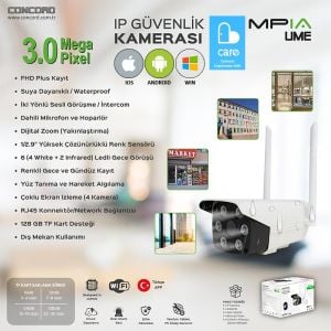 CONCORD MPIA-UME Ip Smart Kamera 3mp 3.6mm Wi-Fi Renkli Gece Görüş Harekete Duyarlı