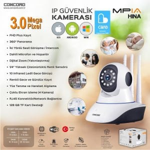 CONCORD MPIA-HINA Ip Smart Kamera 3mp 3.6mm Wi-Fi Renkli Gece Görüş Harekete Duyarlı