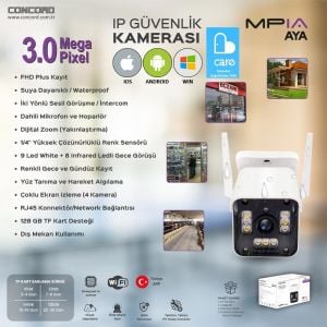 CONCORD MPIA-AYA Ip Smart Kamera 3mp 3.6mm Wi-Fi Renkli Gece Görüş Harekete Duyarlı