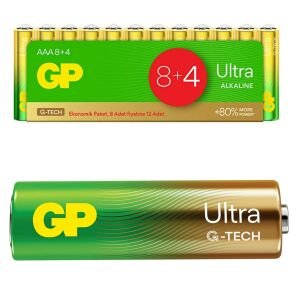 GP ULTRA G-TECH AAA İnce Kalem Pil Alkalin 12Li Paket