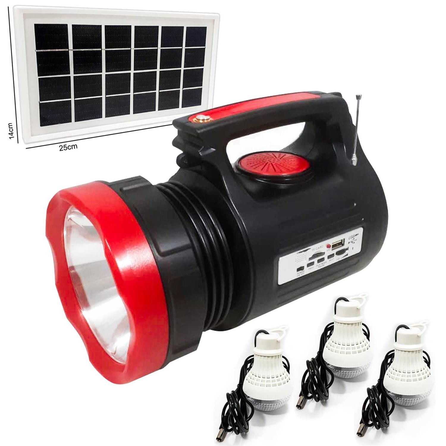 EL FENERİ PROJEKTÖR SOLAR PANEL ŞARJLI 10W+22LED USB/SD/FM SİLVER TOSS ST-1908