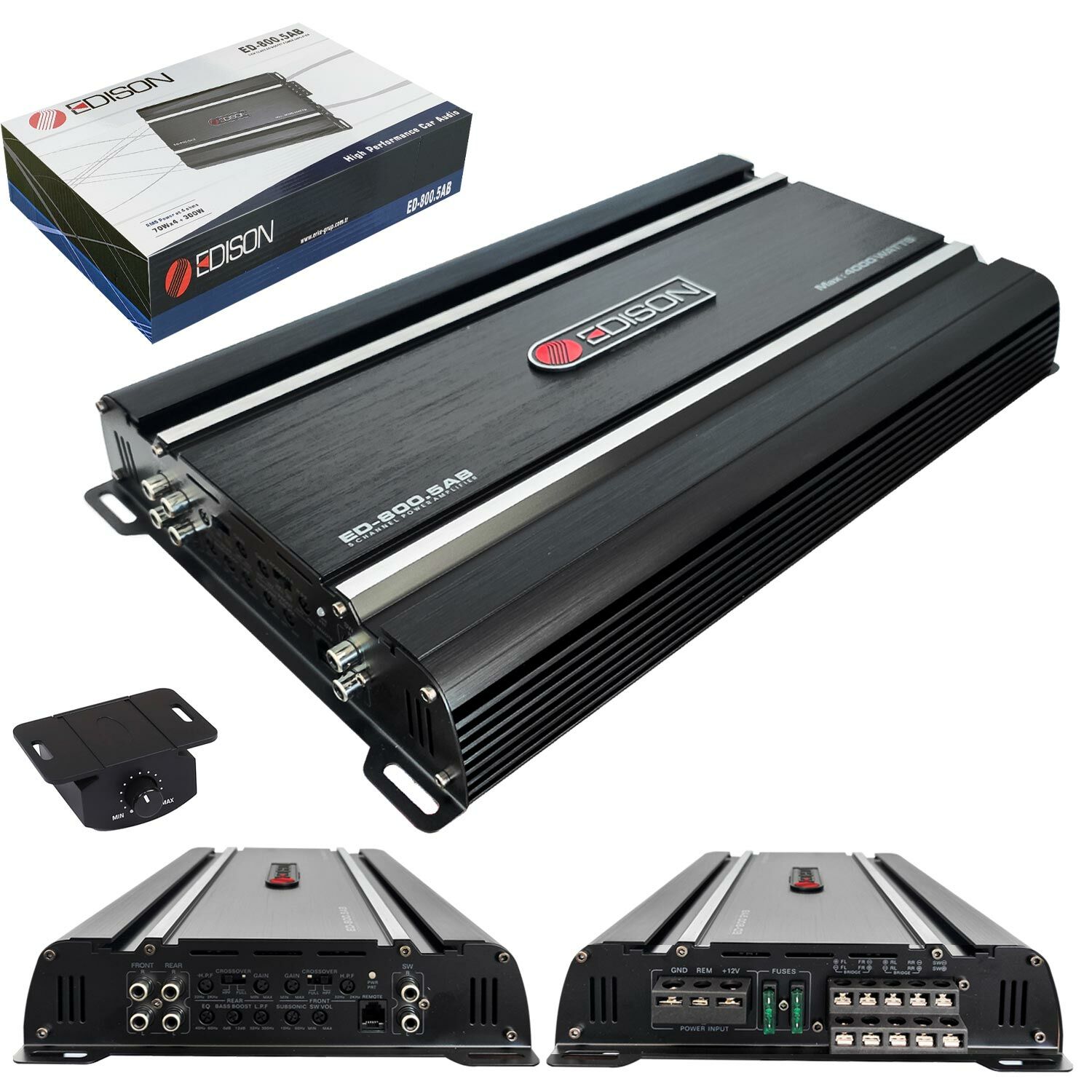 EDİSON ED-800.5AB Oto Anfi Stereo 4000 Watt 5 Kanal Bass Kontrol