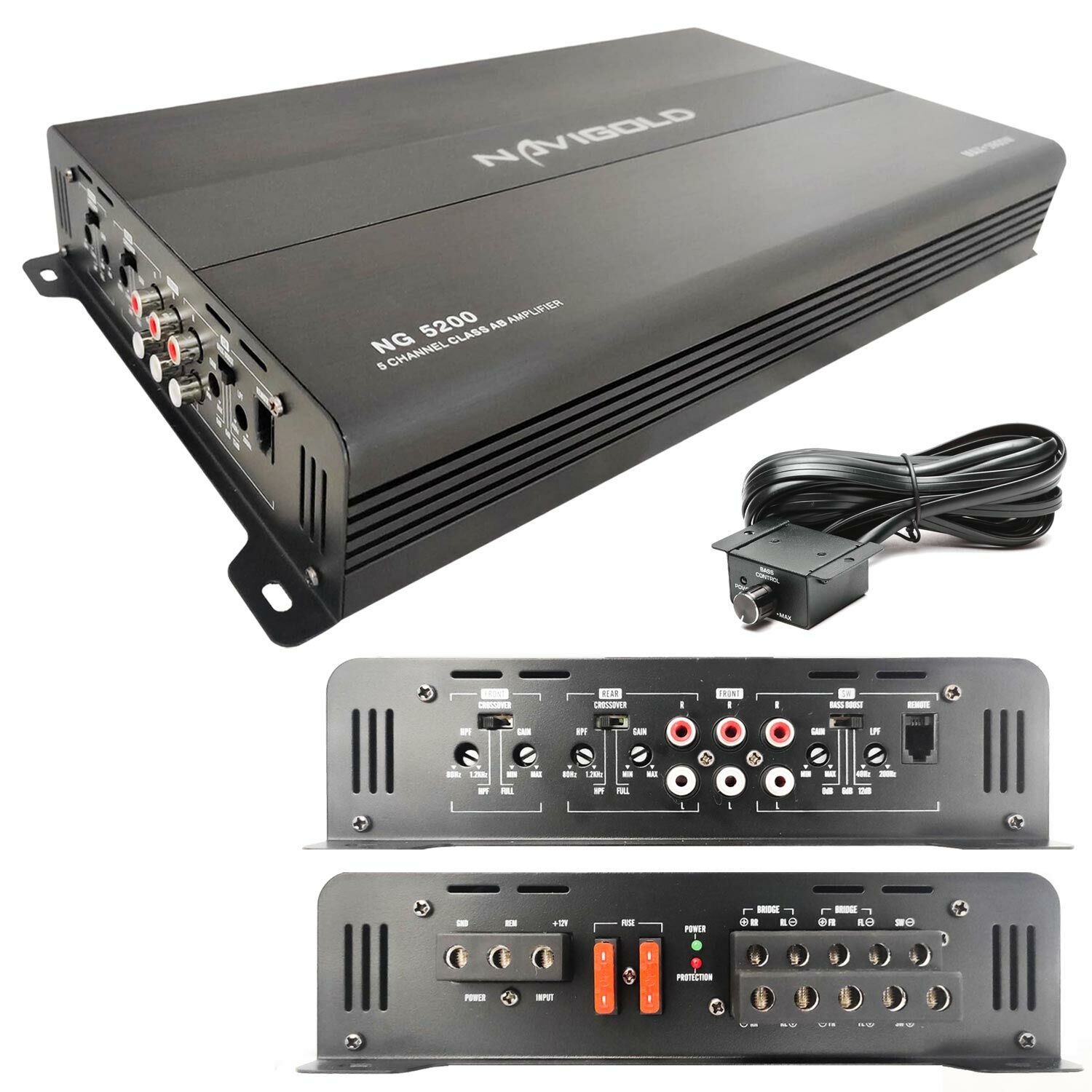 NAVİGOLD NG-5200 Oto Anfi Stereo 3900 Watt 5 Kanal Bass Kontrol