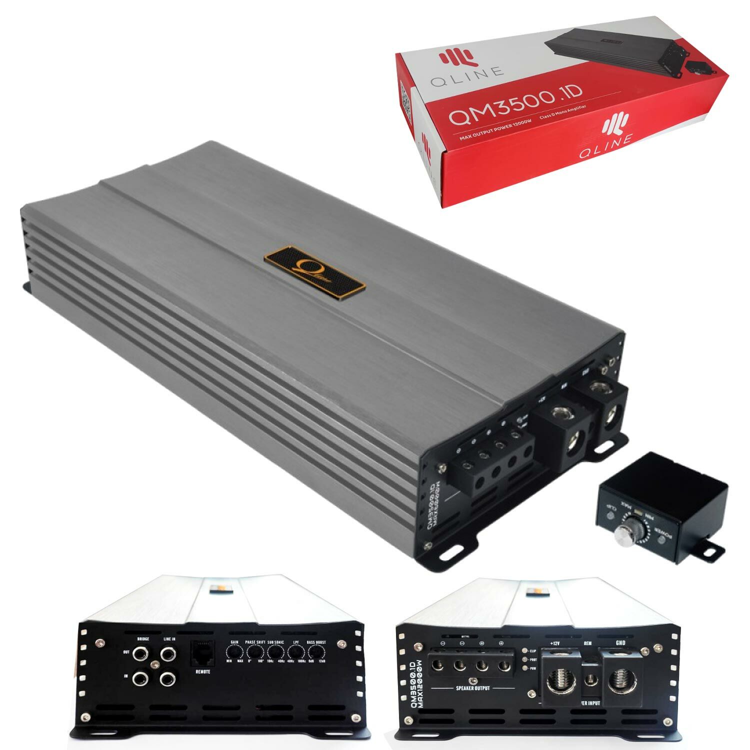 QLINE QM3500.1D Oto Anfi Mono 12000 Watt 1 Kanal Bass Kontrol