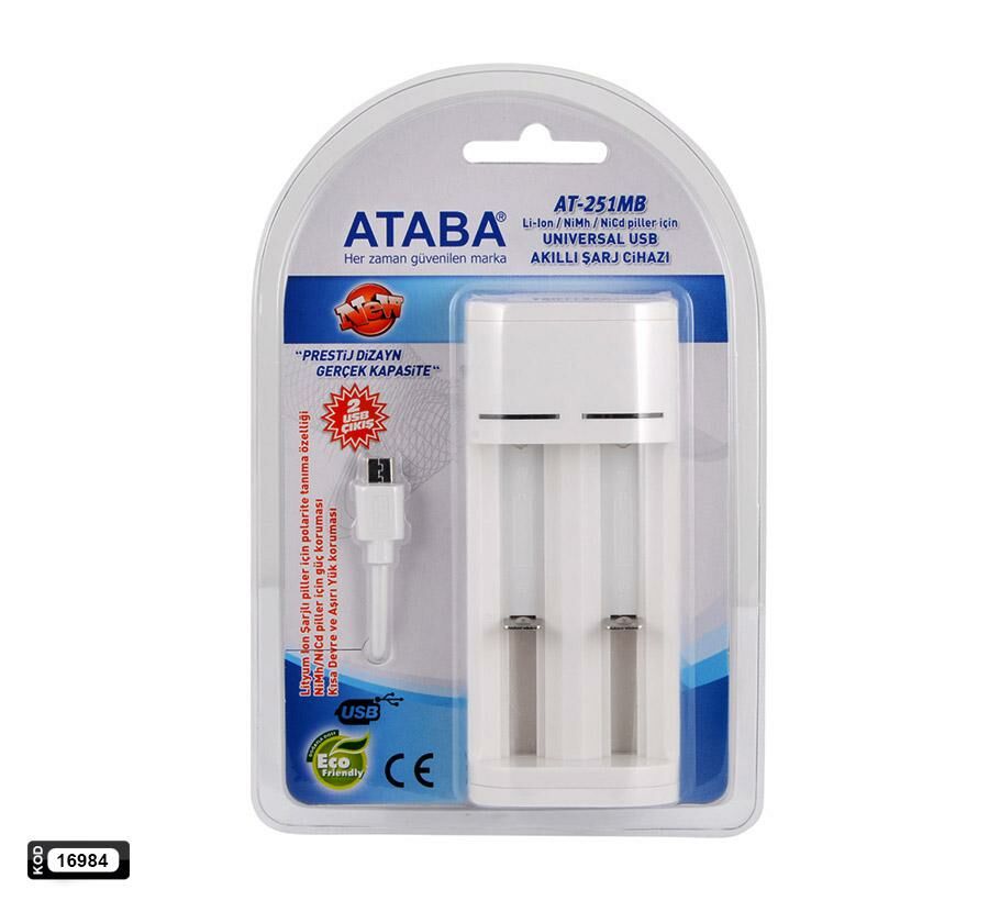 PİL ŞARJ ALETİ UNIVERSAL TÜM PİLLER USB Lİ-İON NİCD NİMH ATABA AT-251MB
