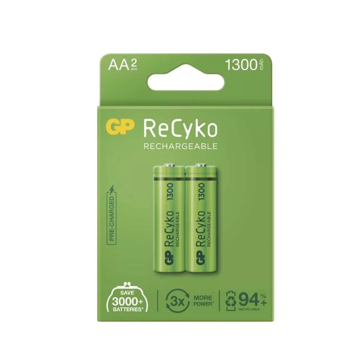 ŞARJLI PİL AA KALEM 1300MAH Nİ-MH (2 ADET) GP RECYKO