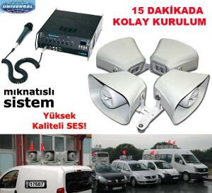 SEÇİM ANFİ SETİ DÖRTLÜ MIKNATISLI 4 HORN HOPARLÖR 20CM 500 WATT ANFİ 12V AS-200
