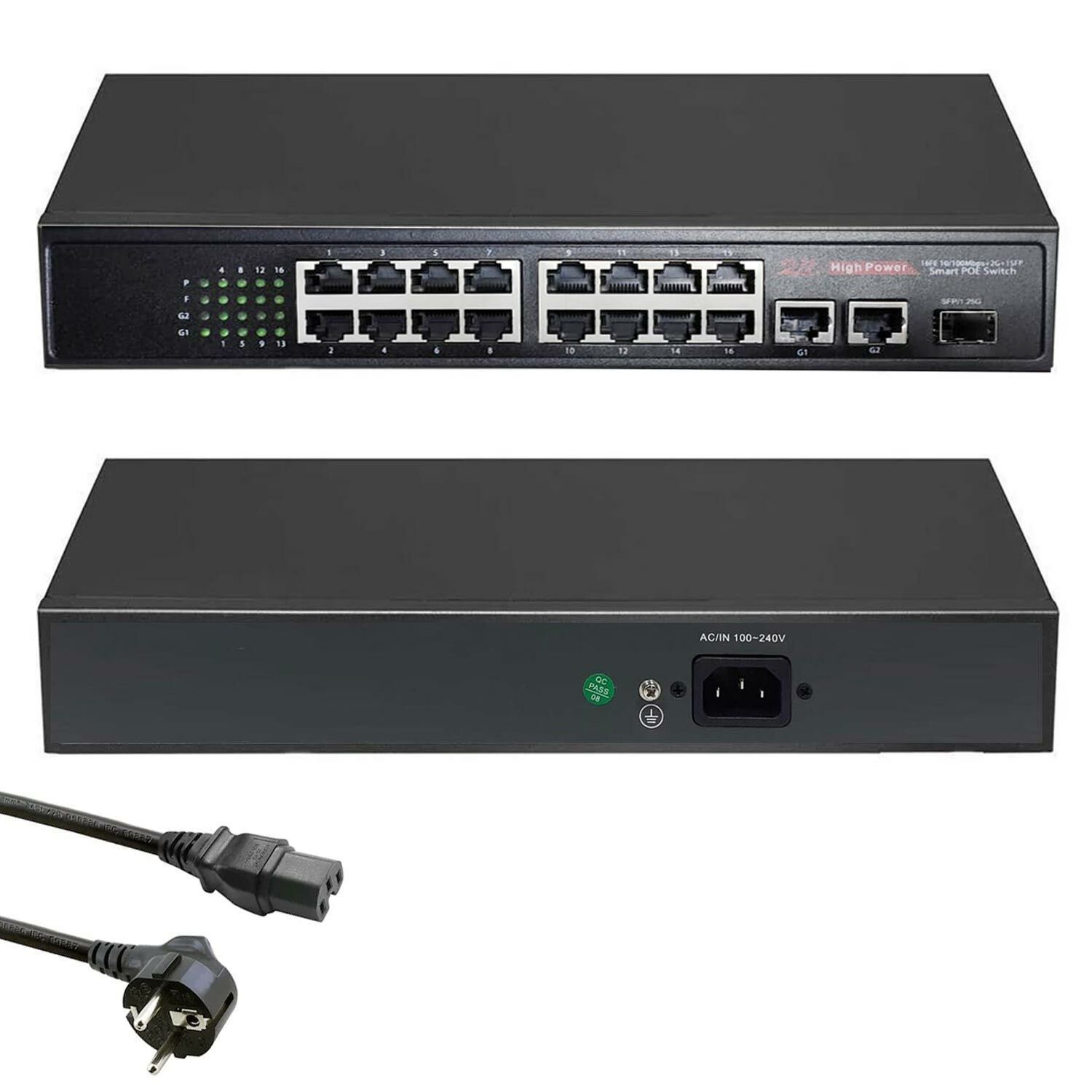 POE SWİTCH 16 PORT+2 UPLINK+1SFP 10/100 MBPS HC-G16F02G1SFPN