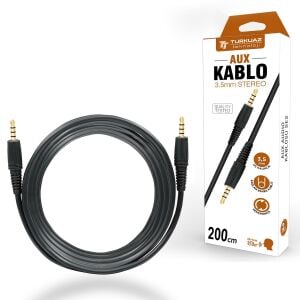 AUX KABLOSU GOLD 3.5MM SİYAH 2MT MİKROFONLU TURKUAZ