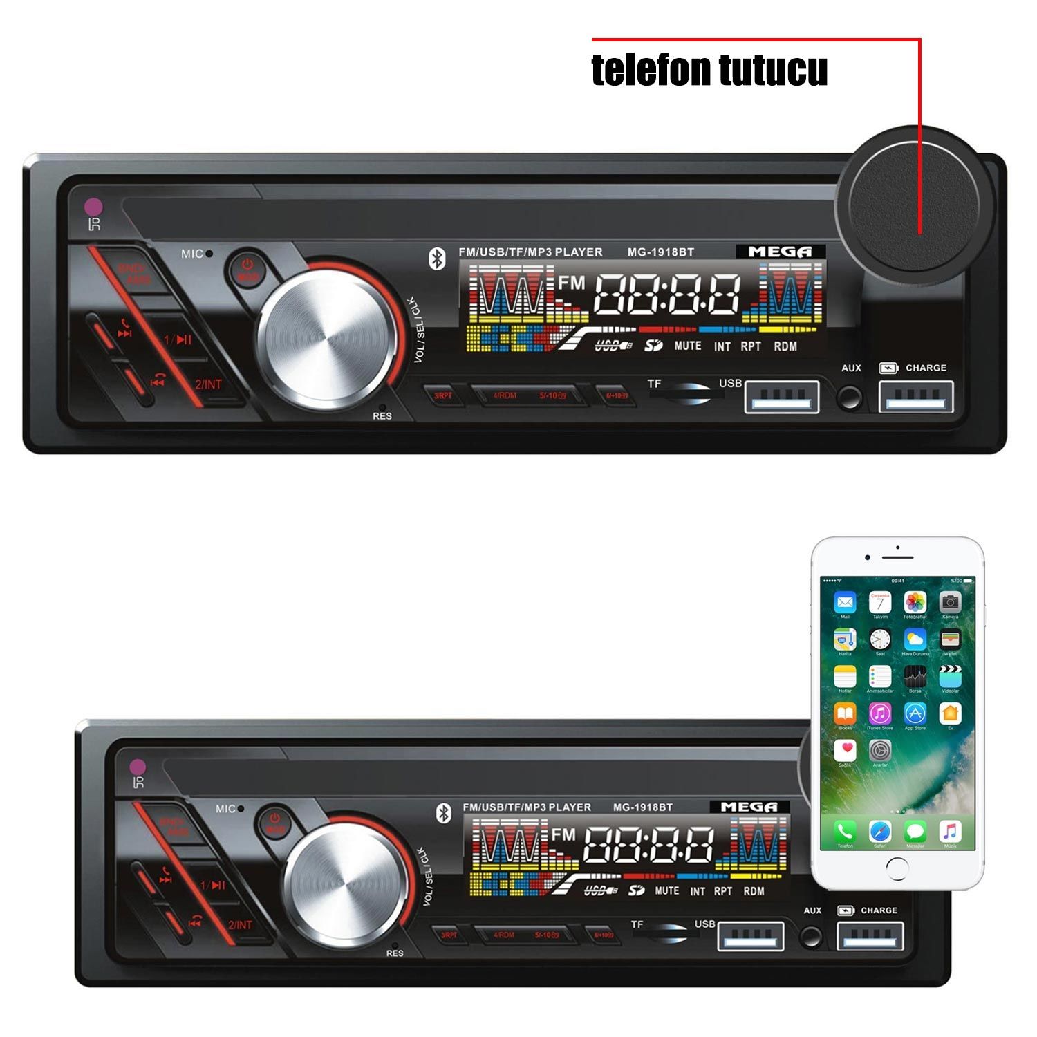 OTO TEYP 4X52W BT/2XUSB/SD/FM/AUX TELEFON TUTACAKLI MEGA MG-1918