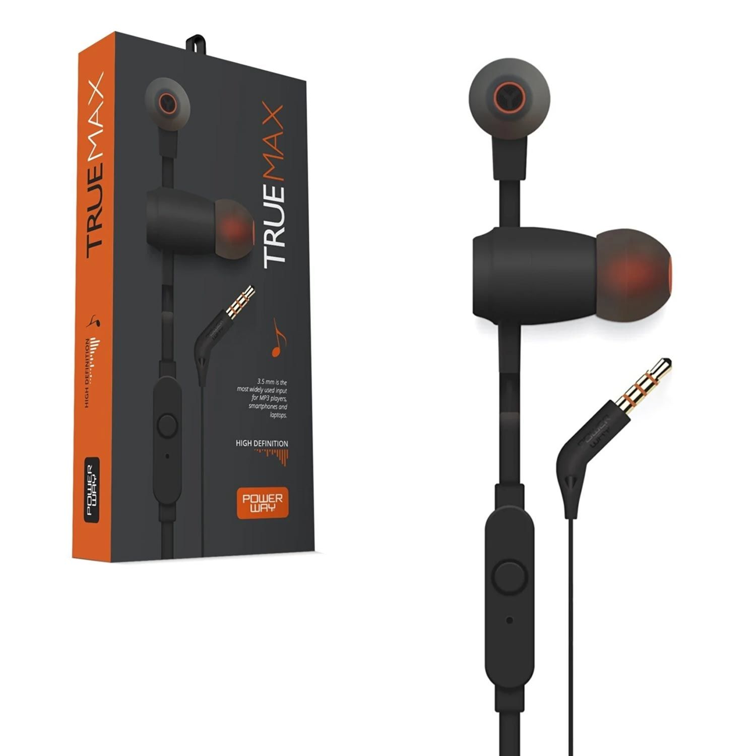 KULAKİÇİ KULAKLIK MİKROFONLU 3.5MM SİYAH POWERWAY TRUEMAX