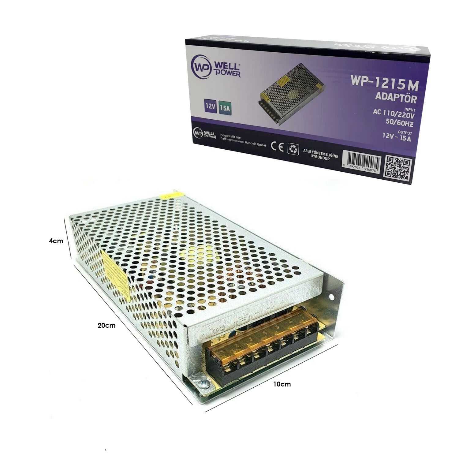 ADAPTÖR 12V 15A METAL KASA WELLPOWER WP-1215M