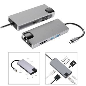 ÇEVİRİCİ ADAPTÖR 8 İN 1 TYPE-C TO HDMI VGA LAN PD SD TF USB G-R14