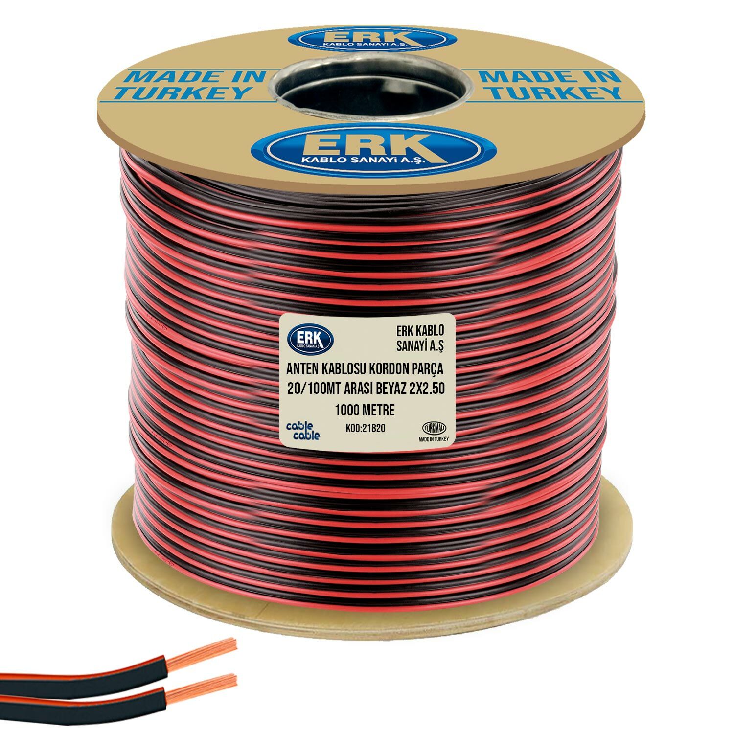 HOPARLÖR KABLOSU KORDON PARÇA 50/100MT ARASI 2X2.50 SİYAH 750MT CABLECABLE