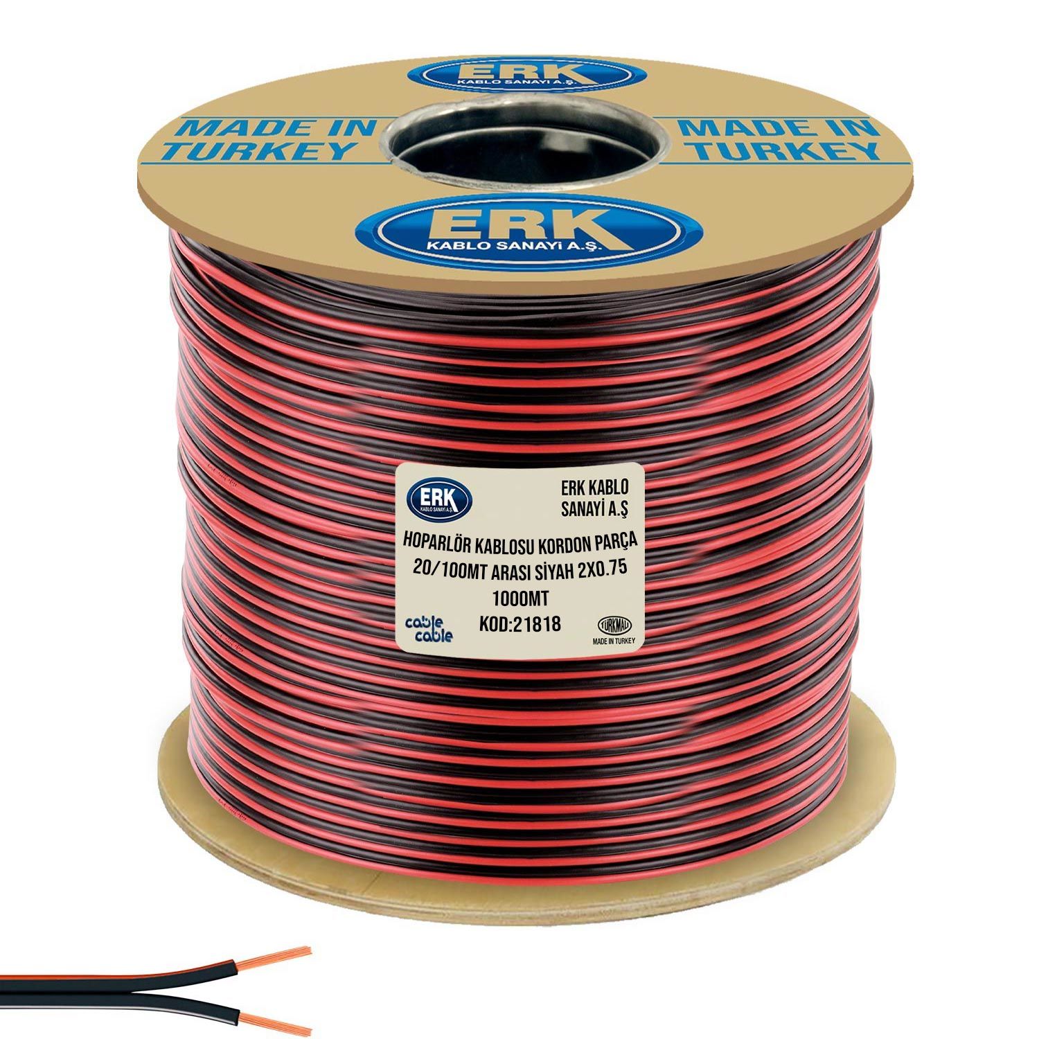 HOPARLÖR KABLOSU KORDON PARÇA 50/100MT ARASI 2X0.75 SİYAH 1000MT CABLECABLE