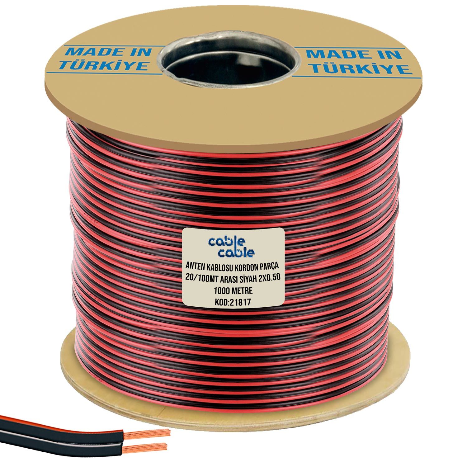 HOPARLÖR KABLOSU KORDON PARÇA 50/100MT ARASI 2X0.50 SİYAH 1000MT CABLECABLE