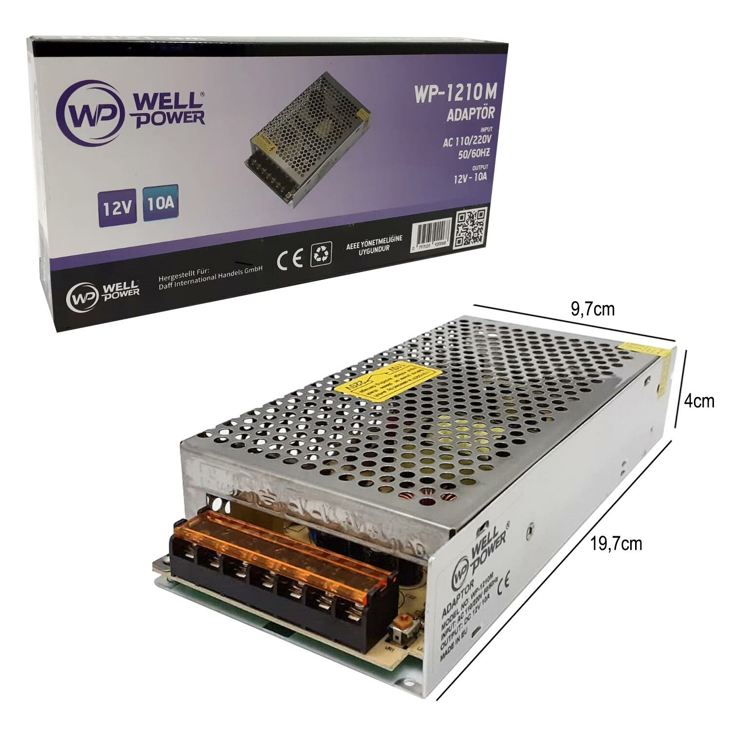 ADAPTÖR 12V 10A METAL KASA WELLPOWER WP-1210M