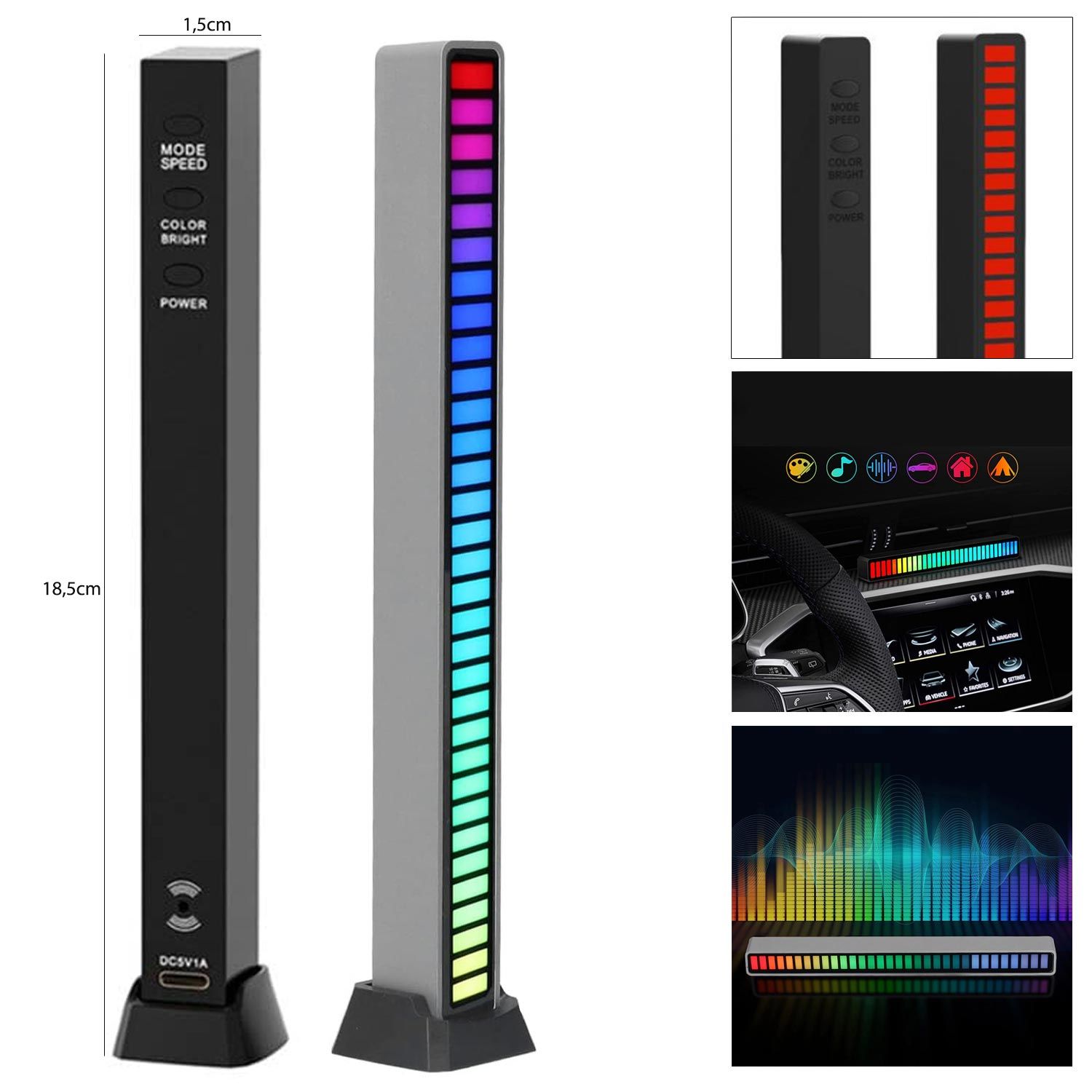 AKILLI LED ÇUBUĞU ŞARJLI EKOLAYZER SESE DUYARLI 32 RGB LEDLİ D01-RGB08