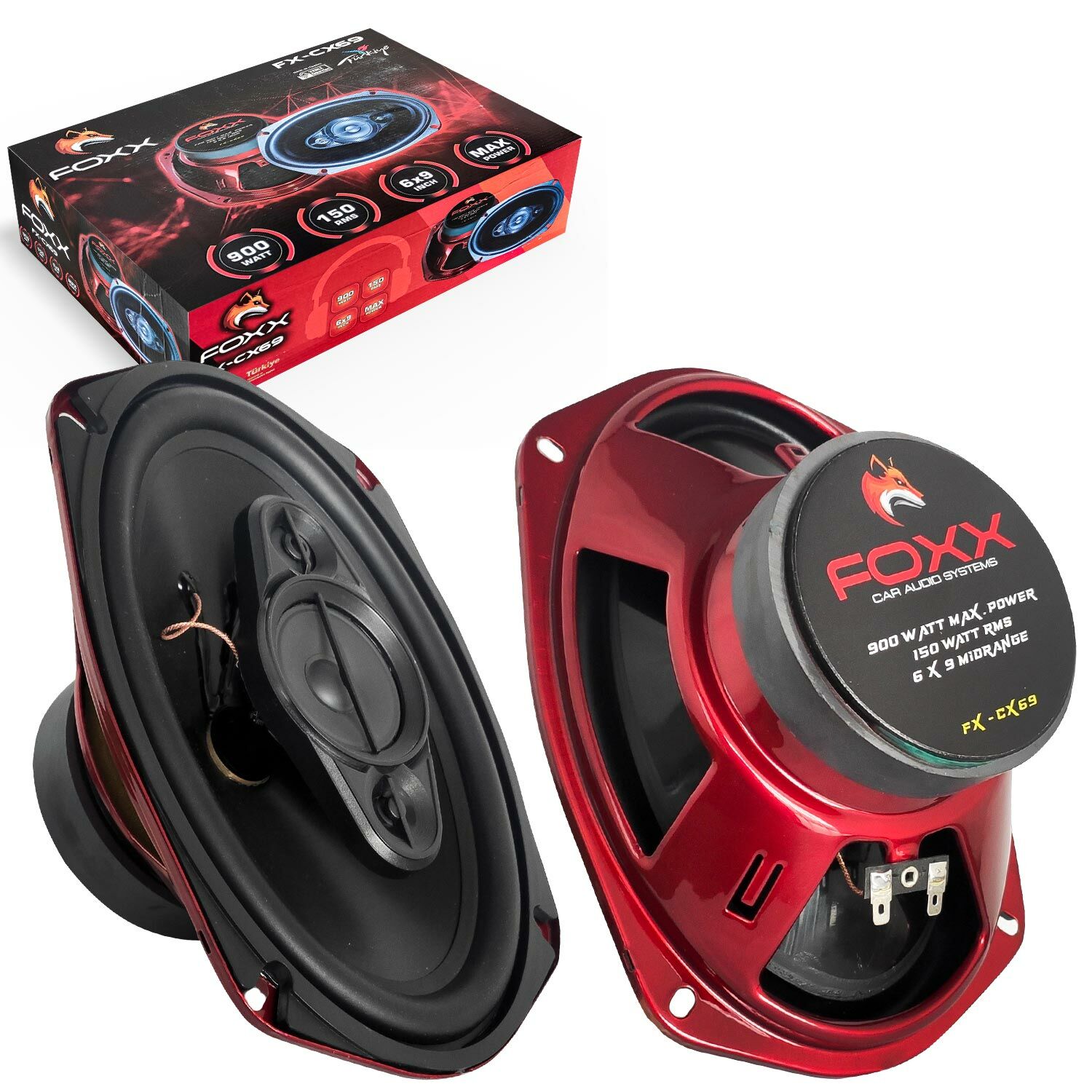 FOXX FX-CX69 Oto Midrange Oval 6X9 İnç 900 Watt Tweeterli Kapaklı 2 Adet