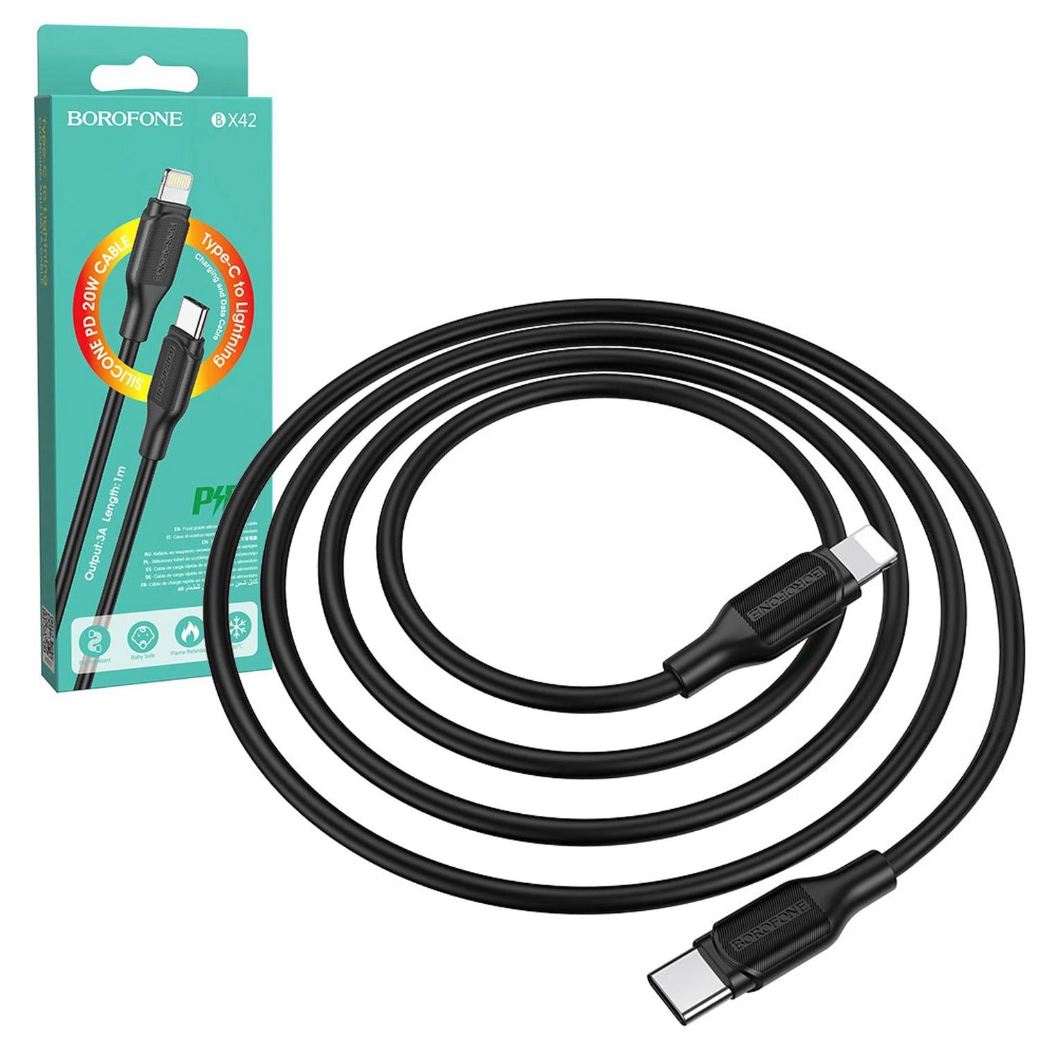 ŞARJ KABLO TYPE-C TO IPHONE APPLE PD20W 1MT SİYAH BOROFONE BX-42