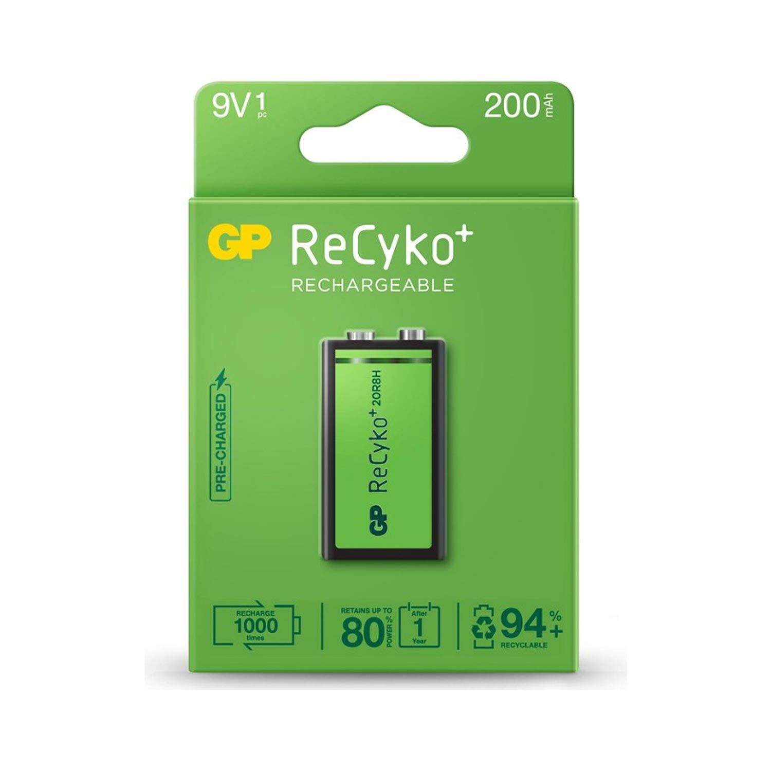 ŞARJLI PİL 9V 200MAH Nİ-MH RECYKO GP 20R8H