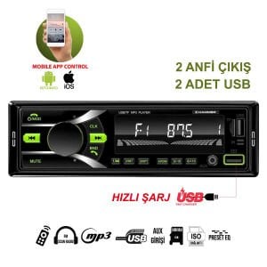 OTO TEYP 4X50W ŞARJLI 2XUSB BT/SD/FM/AUX MOBİL APLİKASYON HAMMER HT-202BT