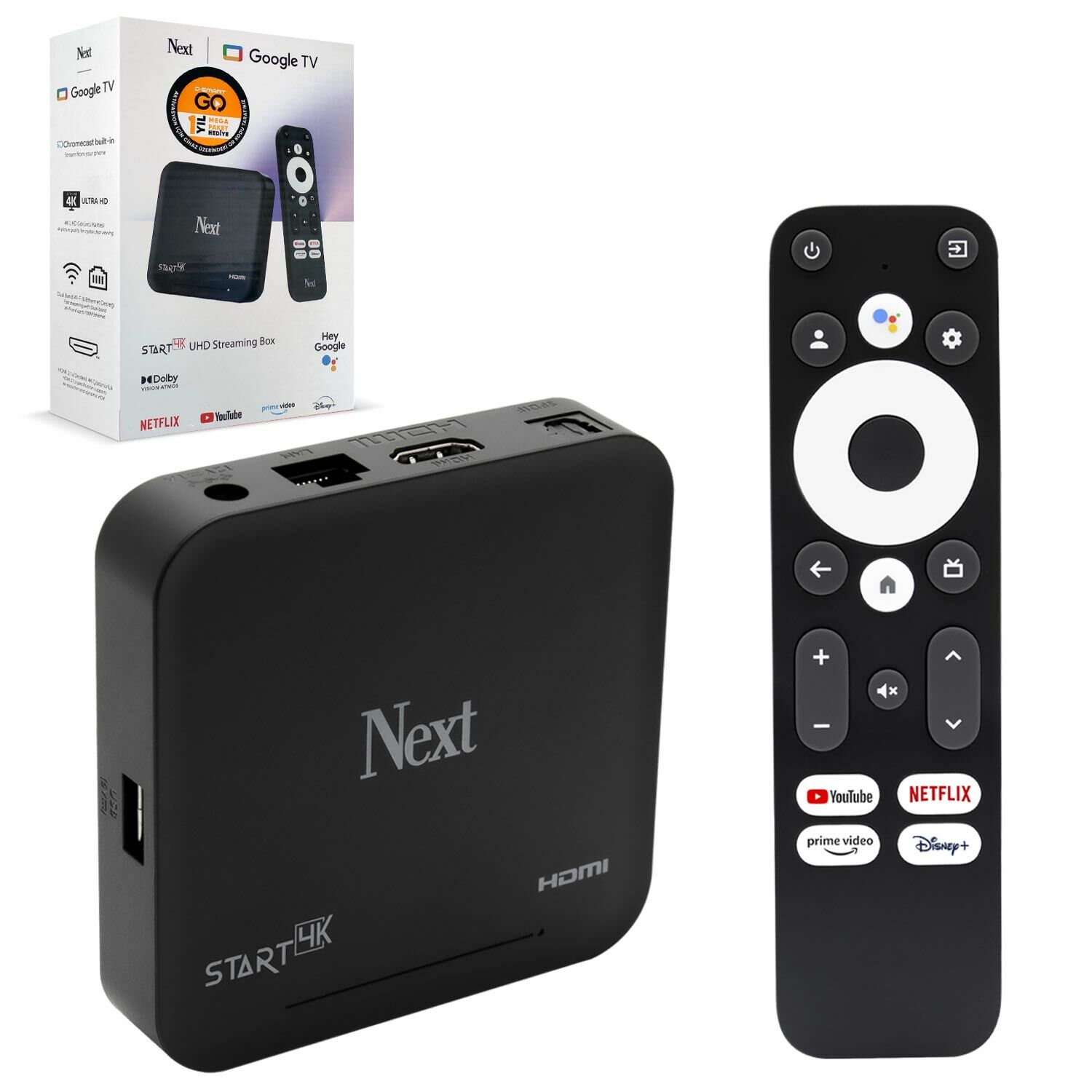 NEXT START 4K Android Tv Box 2+16GB D-Smart Go 1 Yıl Mega Paket Hediye