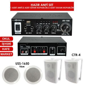 ANFİ 100W BT/USB SÜTUN HOPARLÖR (2ADET) 10CM 100W ALÇIPAN TAVAN (2ADET) 16CM 100W AV-100SET