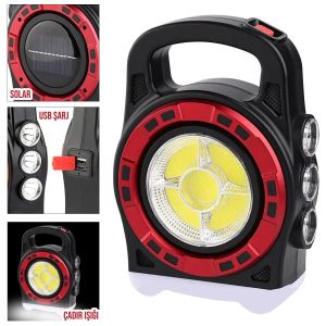 SOLAR KAMP LAMBASI ACİL DURUM IŞIĞI ŞARJLI LED+COB 20W HURRY BOLT HB-6678C