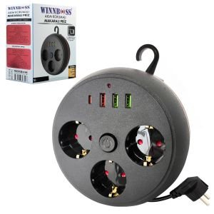 AKIM KORUMALI PRİZ ÜÇLÜ MAKARALI ANAHTARLI 3XUSB 1XTYPE-C 16A 4000W WINNBOSS WN-3395