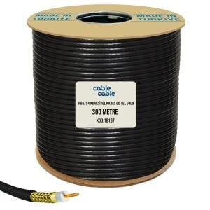 CABLECABLE Anten Kablosu Rg6 U4 1.02mm 80 Tel Gold Bakır Alaşım 300 Metre Siyah