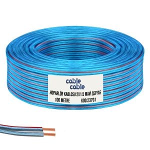 CABLECABLE Hoparlör Kablosu Kordon 2x1.5 Mavi Şeffaf 100 Metre