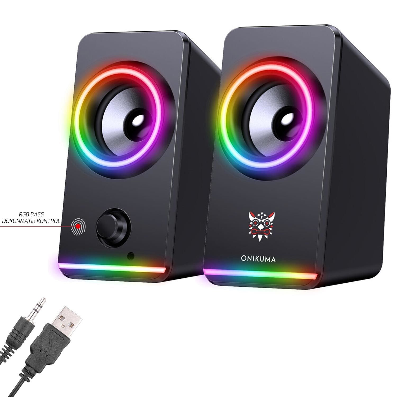 SES SİSTEMİ PC 1+1 USB 3.5MM JACK RGB IŞIKLI BASS DOKUNMATİK KONTROL 10W ONIKUMA X-6