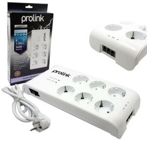 AKIM KORUMALI PRİZ ALTILI ANAHTARLI TELEFON HAT GİRİŞLİ 1.5MT PROLİNK PR-SP06T