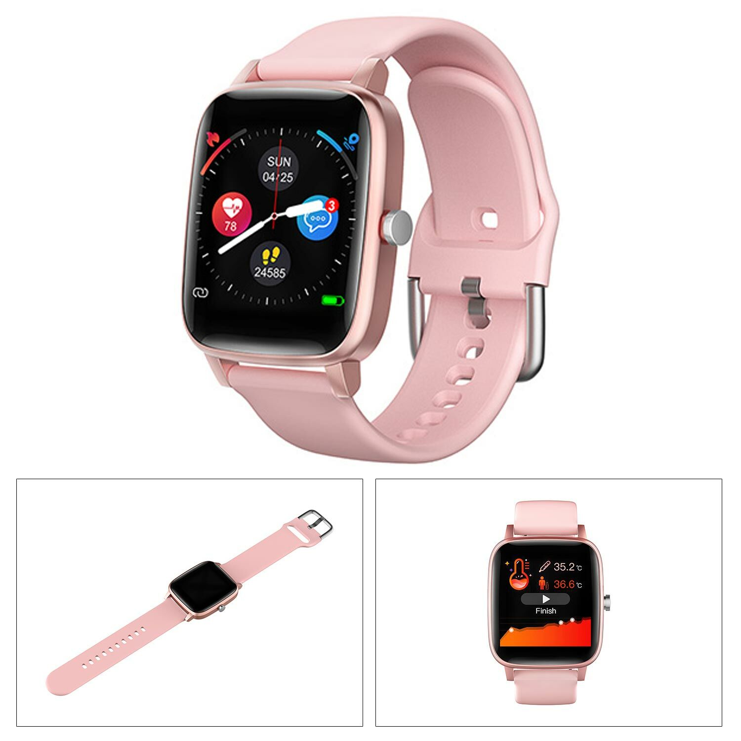 AKILLI SAAT VÜCUT ISI GÖSTERGELİ ANDROID IOS BLUETOOTH PEMBE EVEREST EVERWATCH EW-511