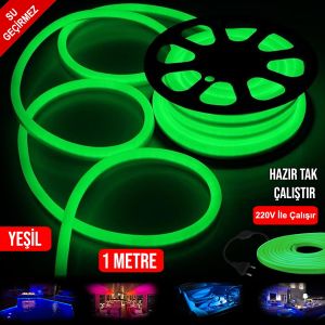 NEON HORTUM LED YEŞİL SU GEÇİRMEZ 220V 1MT TAK KULLAN