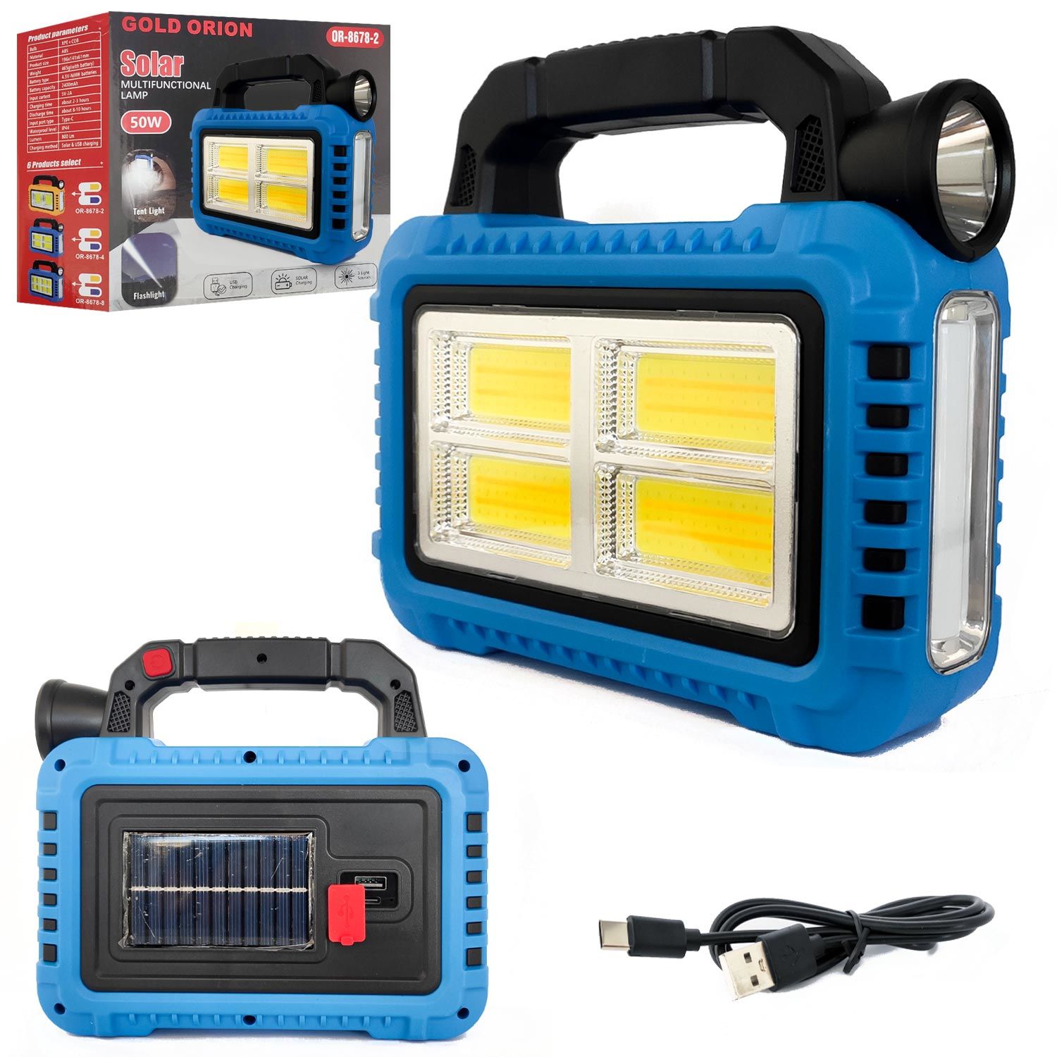 SOLAR KAMP LAMBASI ACİL DURUM IŞIĞI ŞARJLI BEYAZ GÜNIŞIĞI LED+COB 50W GOLD ORION OR-8678-4