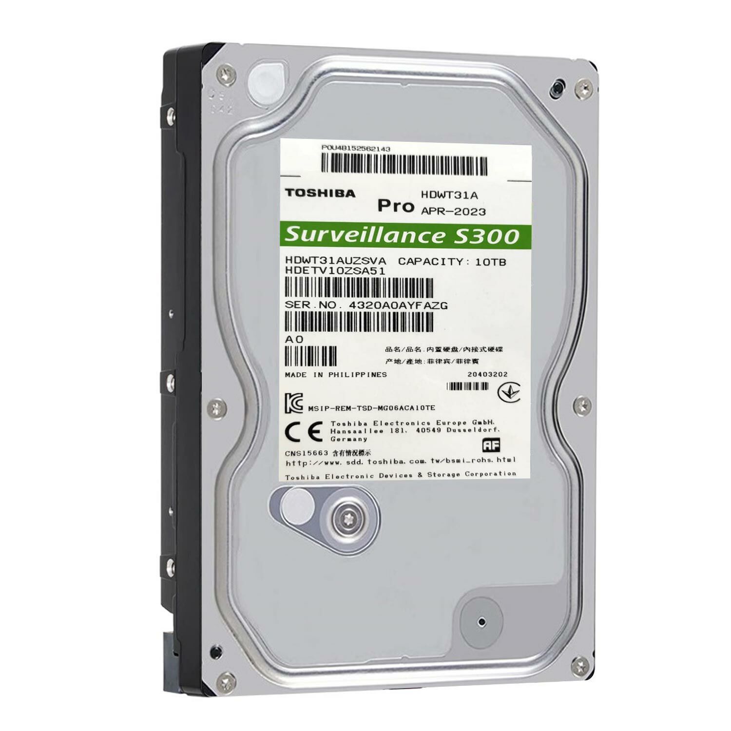 GÜVENLİK HARDDİSK 10TB 7/24 7200RPM SATA3 256MB TOSHIBA SURVEİLLANCE S300