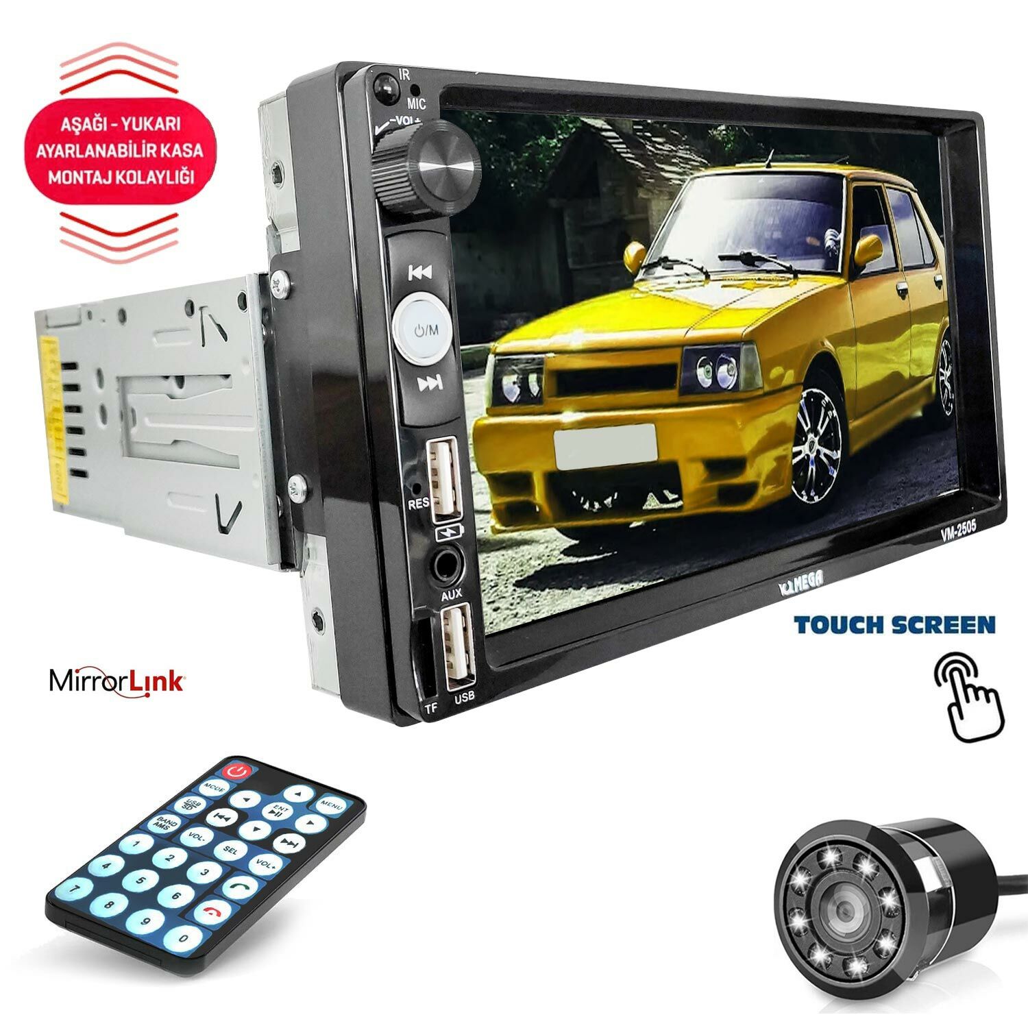 MEGA VM-2505 Tofaş Double Teyp 7 İnç 4X65 Watt Bluetooth Mirrorlink