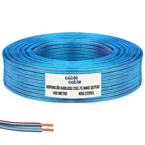 HOPARLÖR KABLOSU KORDON 2X0.75 MAVİ ŞEFFAF 100MT CABLECABLE