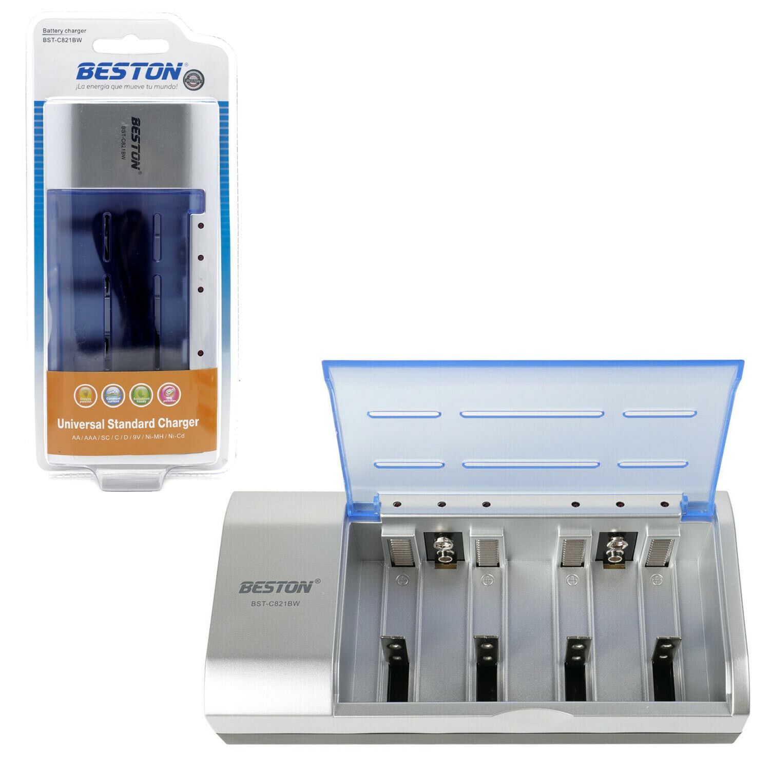 PİL ŞARJ CİHAZI UNIVERSAL 9V/AA/AAA/C/D/SC Nİ-MH Nİ-CD BESTON BST-C821BW