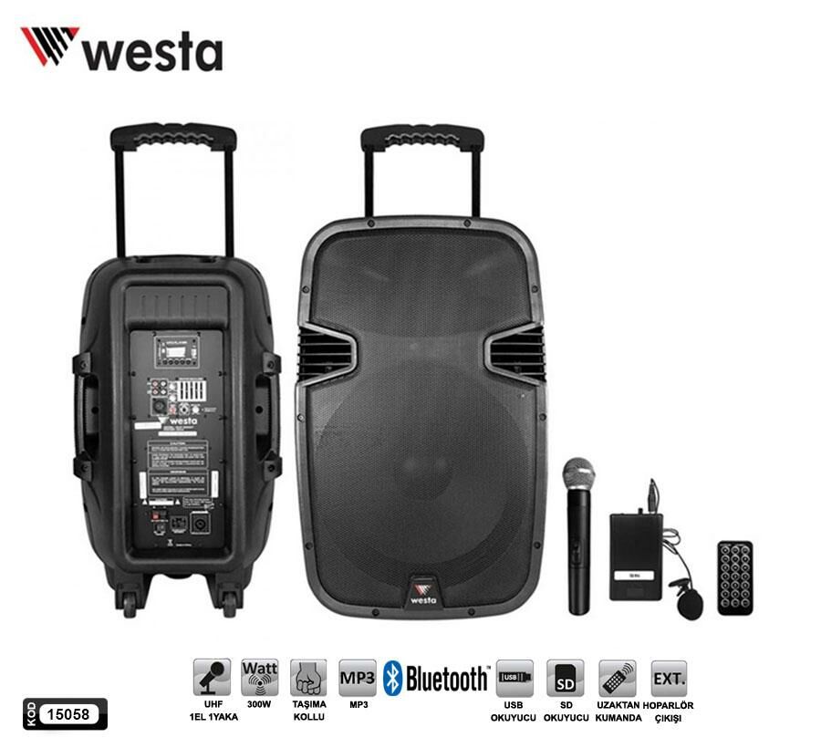 SEYYAR ANFİ AKTİF 1EL 1YAKA 38CM 300W BT/USB/SD WESTA WAP-15502ET