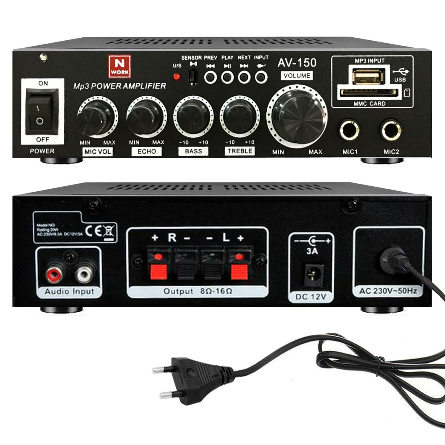 ANFİ 150W USB/SD/MP3 220/12V STEREO BLUETOOTH NWORK AV-150