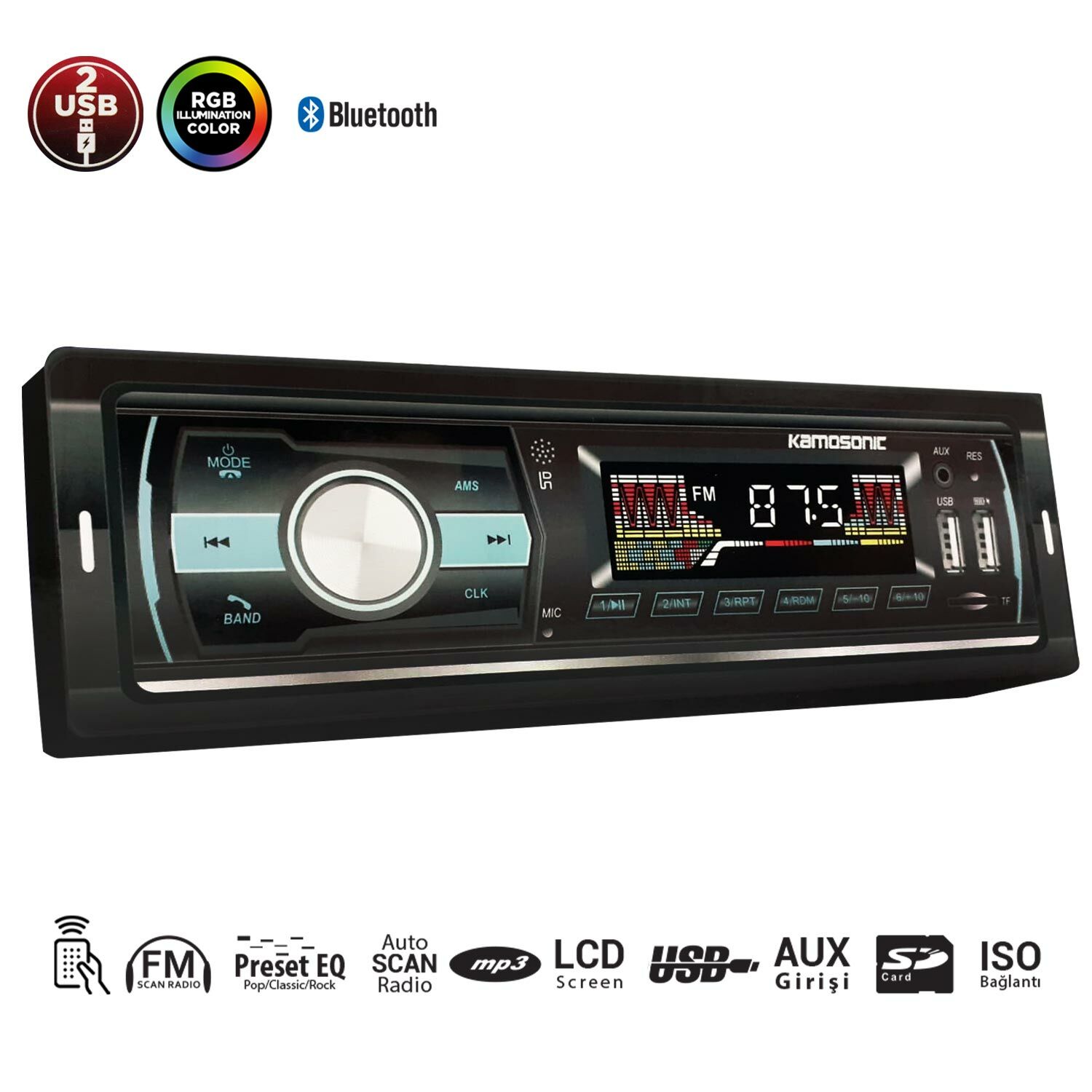 OTO TEYP 4X50W BT/2XUSB/SD/FM/AUX KAMOSONIC KS-MX610